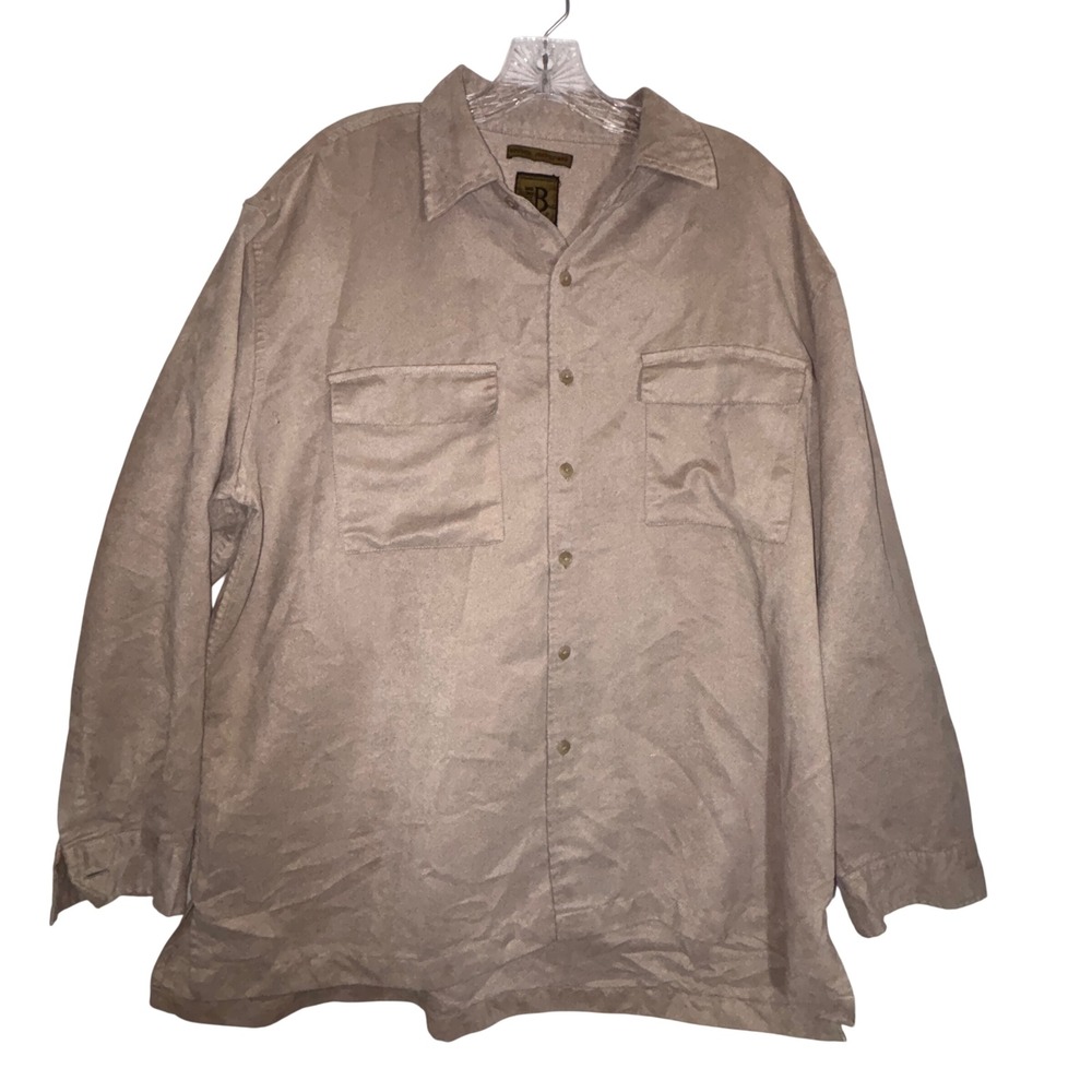 Bruno Sueded Microfiber Mens XL Button Up Long Sleeve‎ Shirt Tan